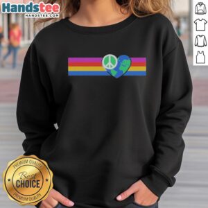 Official Rainbow Peace sweatshirt featuring a heart-shaped Earth design, perfect for promoting love and harmony.