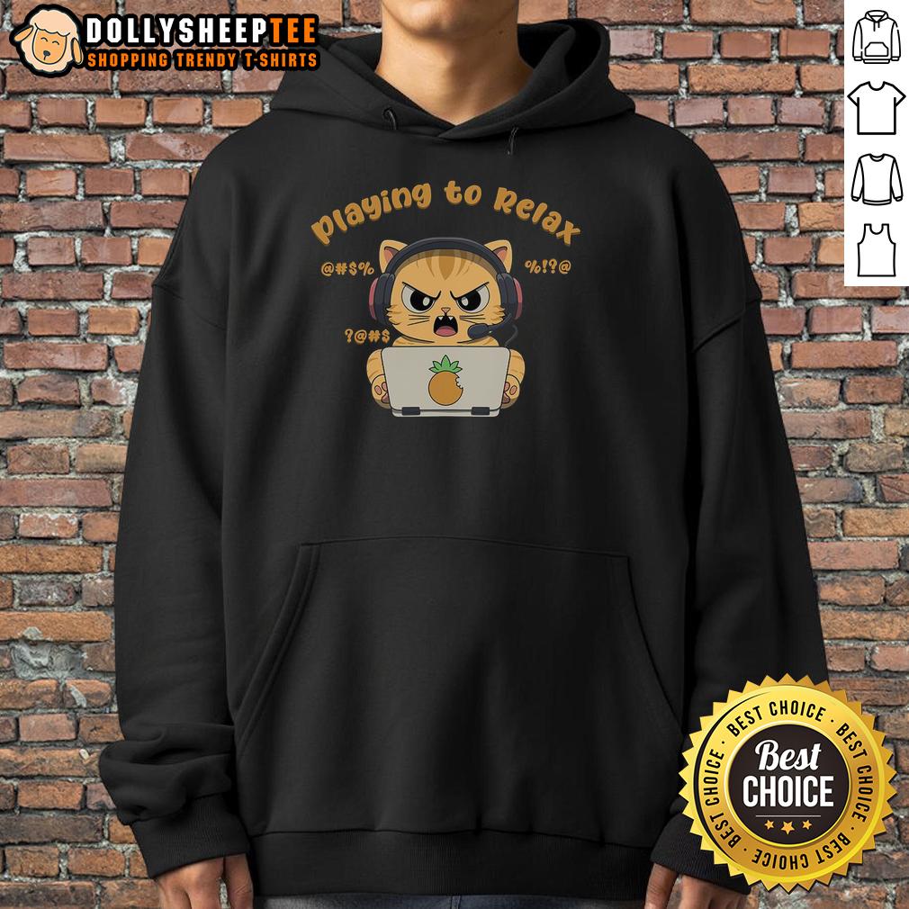 Funny Playing To Relax Funny Angry Cat Hoodie Funny angry cat hoodie design featuring a playful cat, perfect for relaxing and showcasing your love for quirky fashion.