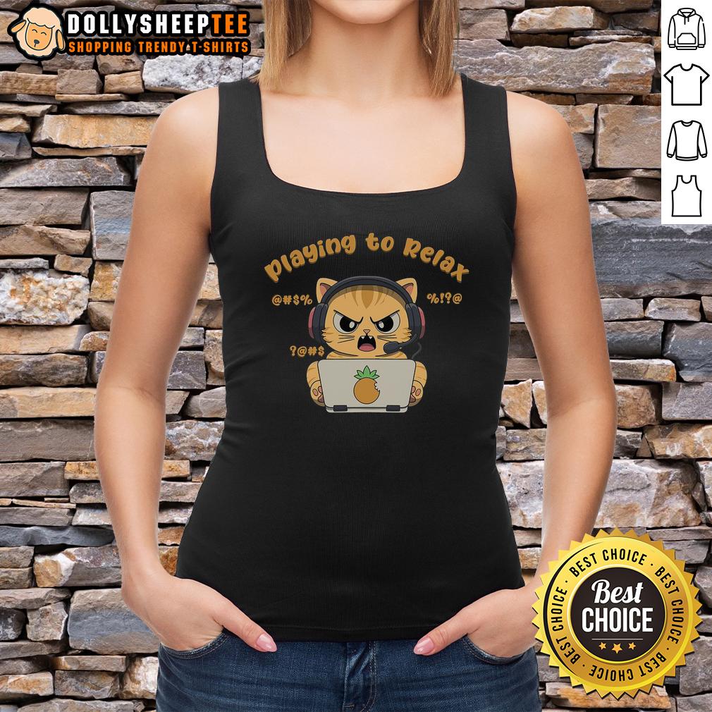 Funny Playing To Relax Funny Angry Cat Tank Top Funny angry cat wearing a tank top, playing to relax and entertain, perfect for cat lovers and humor enthusiasts.