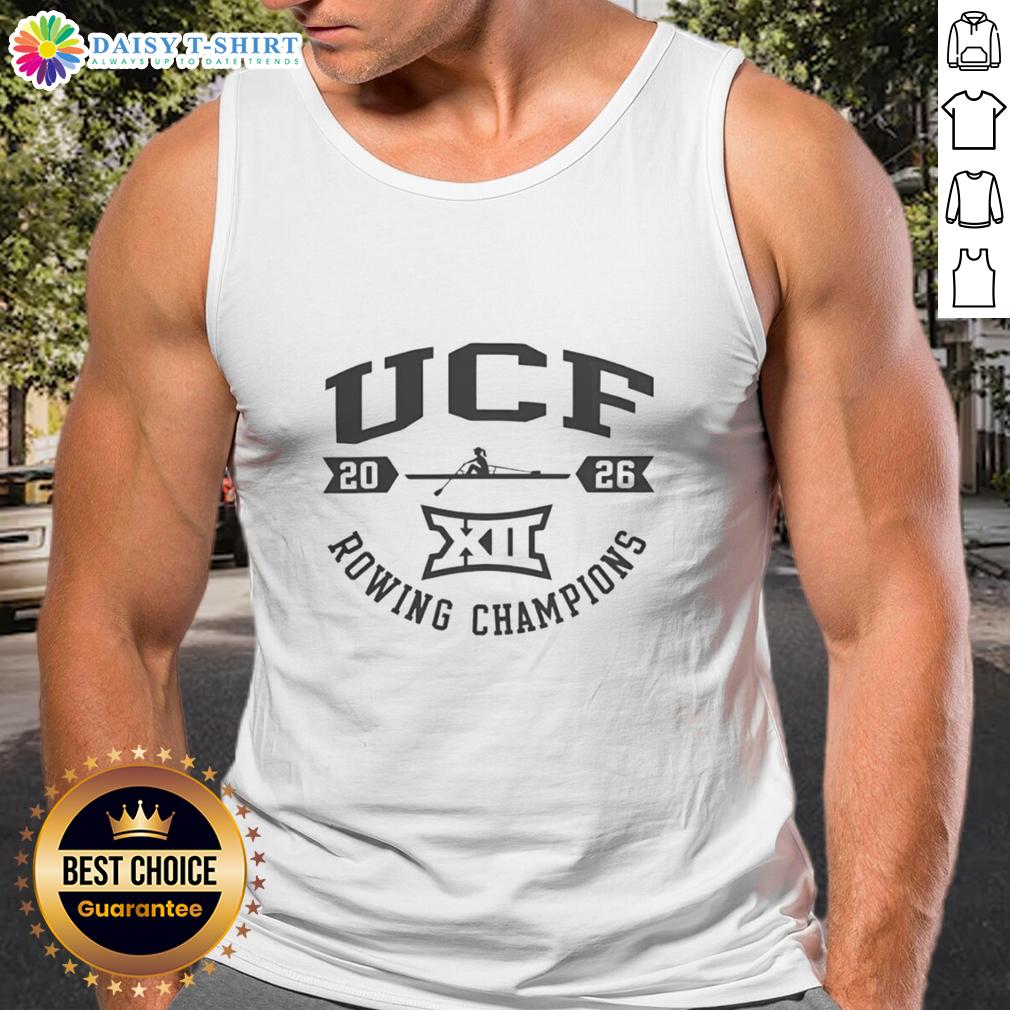 Funny Ucf Knights White Summit Sportswear Big 12 2026 Rowing Champions Tank Top Alt Text: Funny UCF Knights tank top celebrating Big 12 2026 Rowing Champions in white sportswear design.