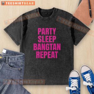Alt Text: Premium party sleep Bangtan repeat BTS K-Pop washed t-shirt featuring vibrant graphics and soft fabric, perfect for fans.