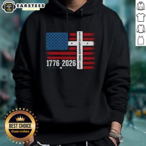 USA American Flag Cross Hoodie celebrating 250 years of faith and freedom from 1776 to 2026.