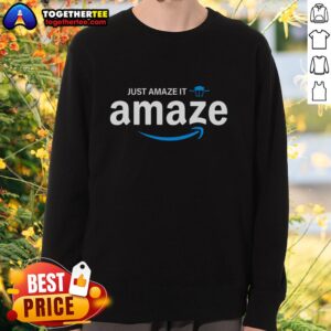 Official Just Amaze It Amaze Amazon Logo Sweatshirt featuring a bold logo design on a cozy fabric.