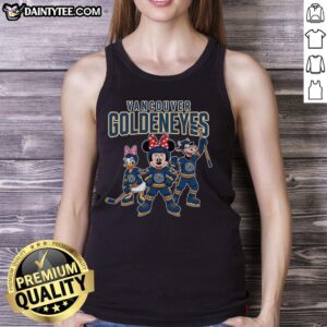 Cartoon-style Nice Vancouver Goldeneyes ice hockey tank top design featuring vibrant colors and team logo.