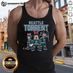 Alt Text: Awesome Seattle Torrent cartoon team ice hockey tank top featuring vibrant graphics and sporty design.