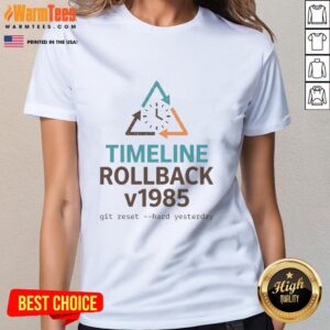 Alt Text: Official Timeline Rollback V1985 Ladies Tee featuring retro design and comfortable fit, perfect for casual wear.