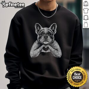 Alt Text: Cute French Bulldog sweatshirt featuring heart design and Amour text, perfect for dog lovers and cozy fashion.