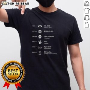 Nice Sci-Fi Timeline T-Shirt featuring vibrant graphics of iconic sci-fi elements and a stylish design for fans.