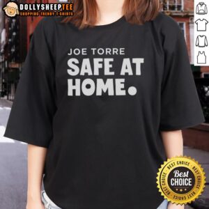 Alt Text: Nice Joe Torre Safe At Home Ladies Tee featuring a stylish design for baseball fans, perfect for casual wear.