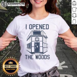 Top I Opened The Woods Ladies Tee featuring a vibrant forest design, perfect for outdoor enthusiasts and nature lovers.