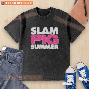 Awesome Slam Pig Summer funny quote washed t-shirt featuring a playful pig graphic and vibrant colors for summer fun.
