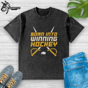 Good Buffalo Sabres NHL Born Into Winning Hockey crossed swords washed t-shirt in blue, showcasing team pride.
