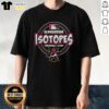 Alt Text: Good Albuquerque Isotopes Baseball Club logo featuring an atom baseball and stitched circle design on an MLB T-shirt.