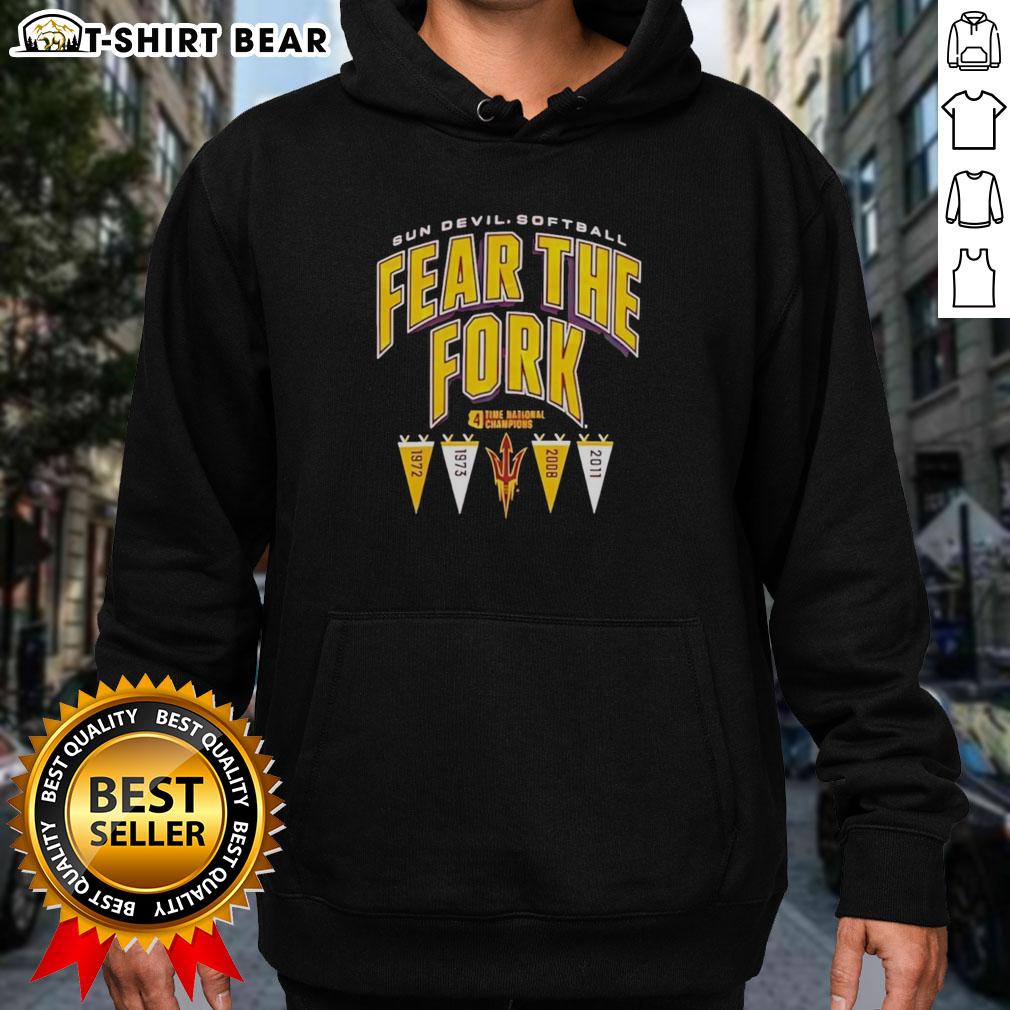 Good Arizona State Sun Devils Ncaa Softball Fear The Fork 2026 Hoodie 2026 Arizona State Sun Devils NCAA Softball 'Fear the Fork' hoodie in maroon and gold, perfect for fans and athletes.