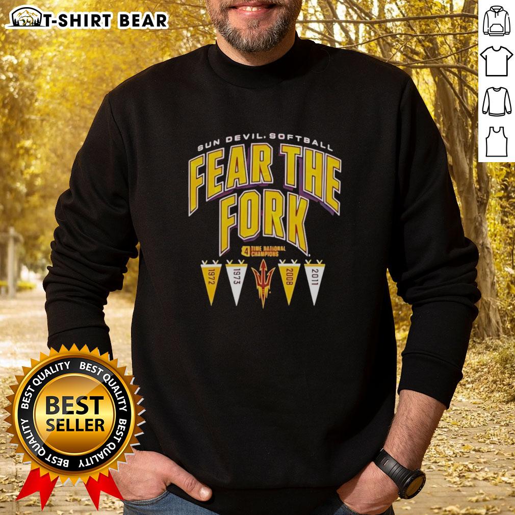 Good Arizona State Sun Devils Ncaa Softball Fear The Fork 2026 Sweatshirt Arizona State Sun Devils NCAA Softball sweatshirt featuring 'Fear The Fork' design for 2026 fans.