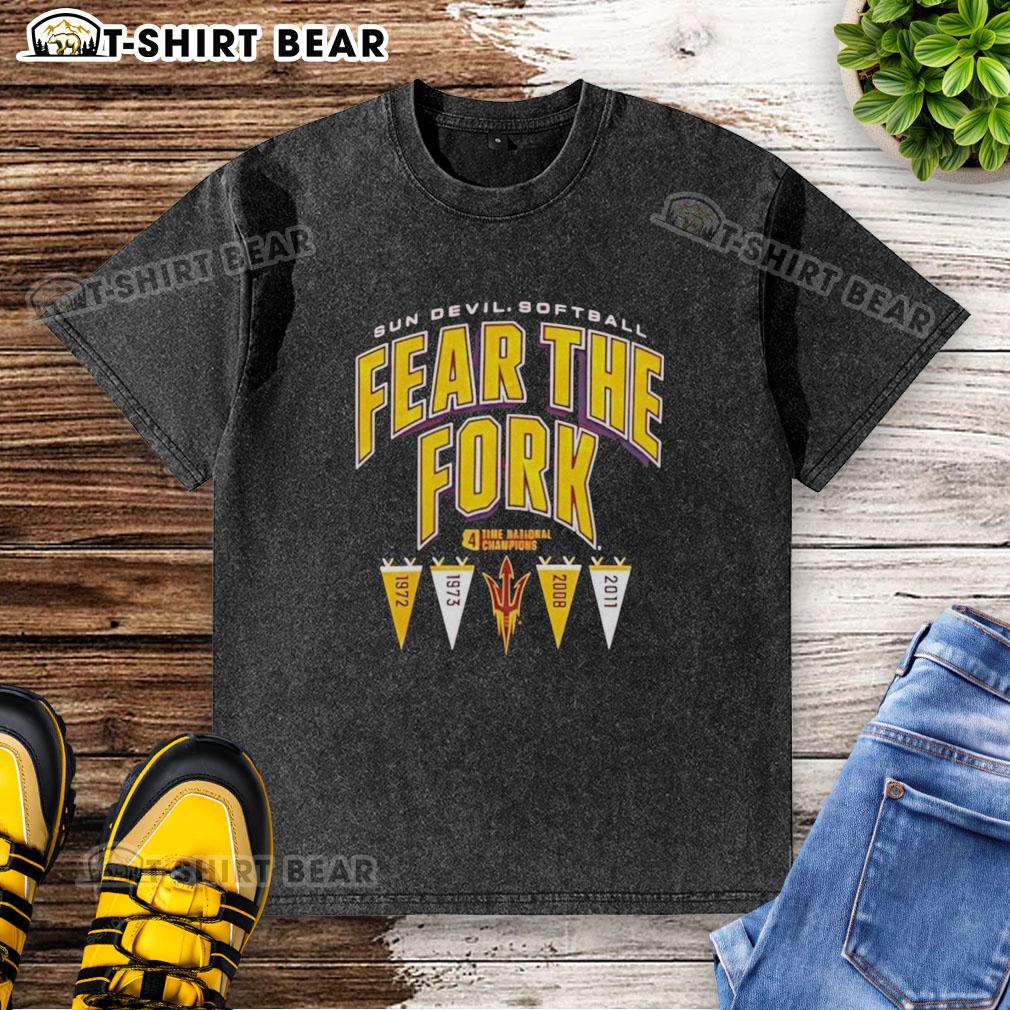 Good Arizona State Sun Devils Ncaa Softball Fear The Fork 2026 Washed T Shirt Alt Text: 2026 Arizona State Sun Devils NCAA Softball 'Fear The Fork' washed t-shirt in maroon, perfect for fans and athletes.