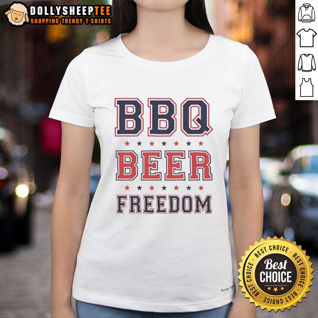 Good Bbq Beer Freedom Stars Ladies Tee Good BBQ Beer Freedom Stars Ladies Tee featuring a stylish design perfect for summer cookouts and patriotic celebrations.