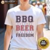 Good BBQ Beer Freedom Stars T-Shirt featuring a patriotic design perfect for summer cookouts and outdoor celebrations.