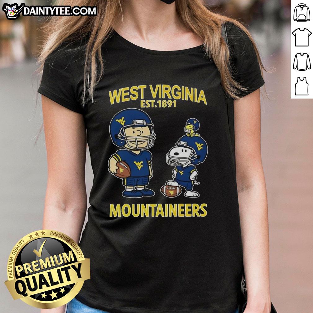 good-charlie-brown-and-snoopy-x-west-virginia-mountaineers-ncaa-football-est-1891-ladies-tee Good Charlie Brown and Snoopy NCAA Football tee for West Virginia Mountaineers, established 1891, for ladies.