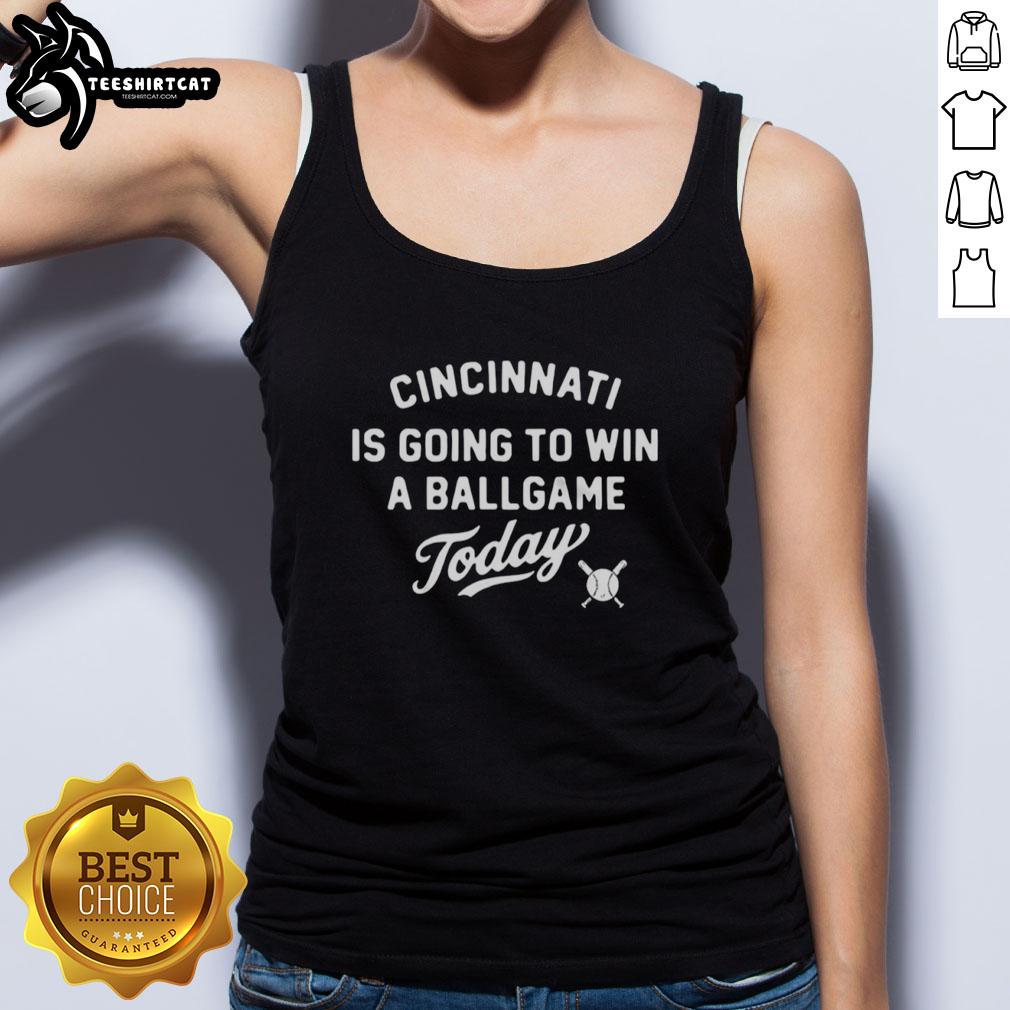 good-cincinnati-is-going-to-win-a-ballgame-today-classic-text-tank-top Good Cincinnati is Going to Win a Ballgame Today Classic Text Tank Top worn by a fan at a baseball game.