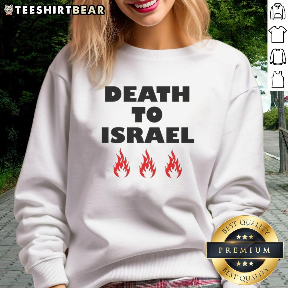 good-death-to-israel-fire-icon-sweatshirt Good Death to Israel fire icon sweatshirt featuring bold graphics and vibrant colors, perfect for making a statement.