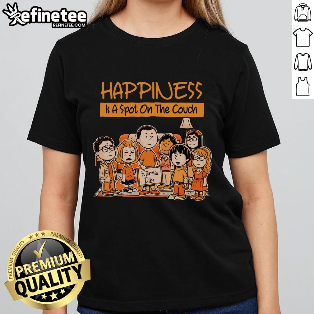 good-funny-peanuts-happiness-is-a-spot-on-the-couch-eternal-dibs-ladies-tee Good Funny Peanuts tee featuring 'Happiness Is A Spot On The Couch - Eternal Dibs' design for ladies, perfect for casual wear.