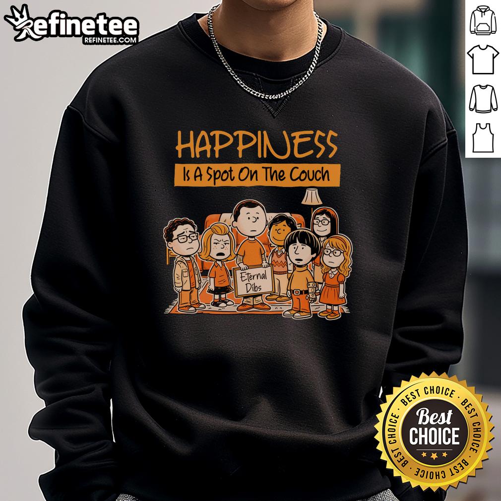 good-funny-peanuts-happiness-is-a-spot-on-the-couch-eternal-dibs-sweatshirt Cozy sweatshirt featuring a funny Peanuts design: 'Happiness is a spot on the couch, eternal dibs' for ultimate comfort.
