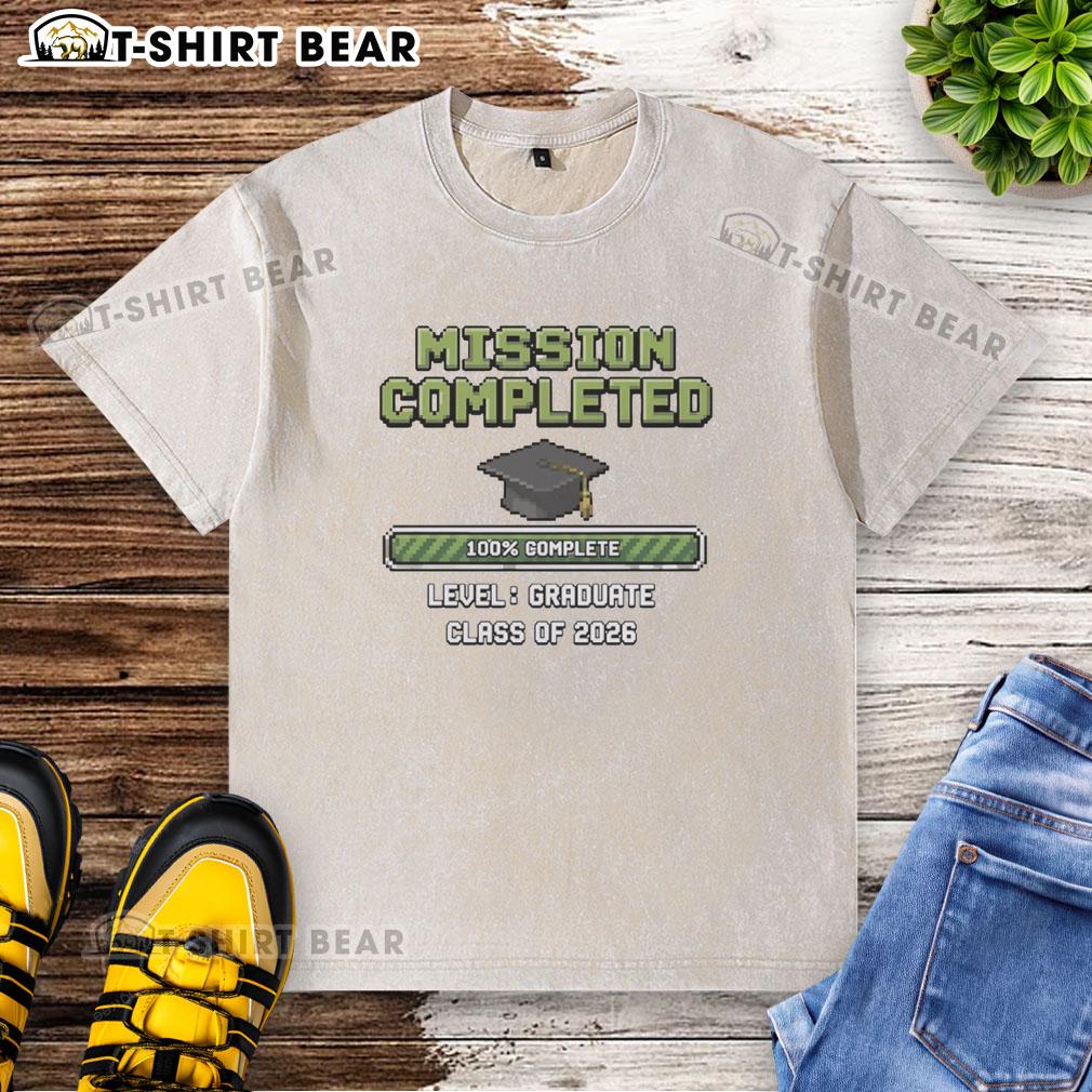 Good Graduate Class Of 2026 Mission Completed Graduation Cap 100′ Complete Level Washed T-Shirt Good Graduate Class of 2026 Mission Completed t-shirt featuring a graduation cap design, perfect for celebrating achievements.