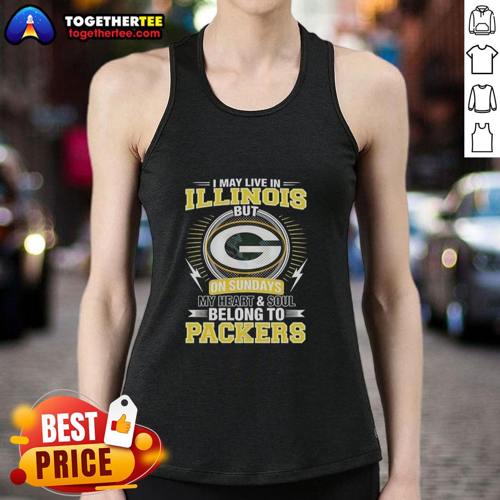 Good Green Bay Packers NFL I May Live In Illinois On Sundays My Heart And Soul Belong To Packers Tank Top Good Green Bay Packers NFL tank top showcasing loyalty; perfect for fans living in Illinois on game days.