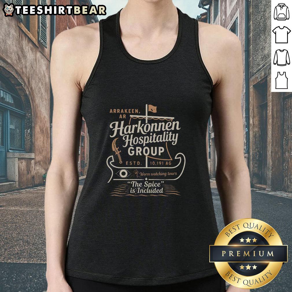 good-harkonnen-hospitality-group-tank-top Good Harkonnen Hospitality Group tank top featuring a unique design, perfect for fans of the Dune universe and stylish comfort.
