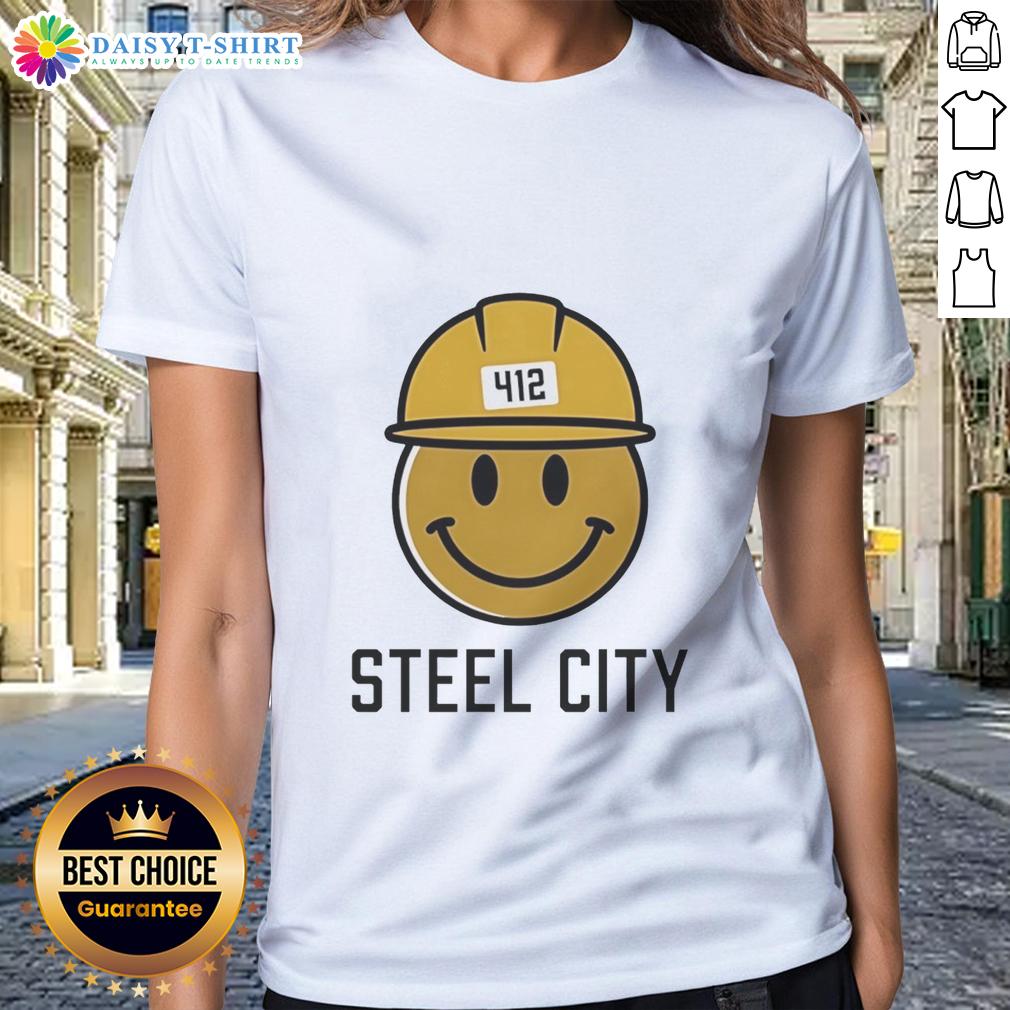 Good Icon Steel City 412 Smiley Hardhat Ladies Tee Good Icon Steel City 412 Smiley Hardhat Ladies Tee featuring a cheerful design, perfect for casual wear.