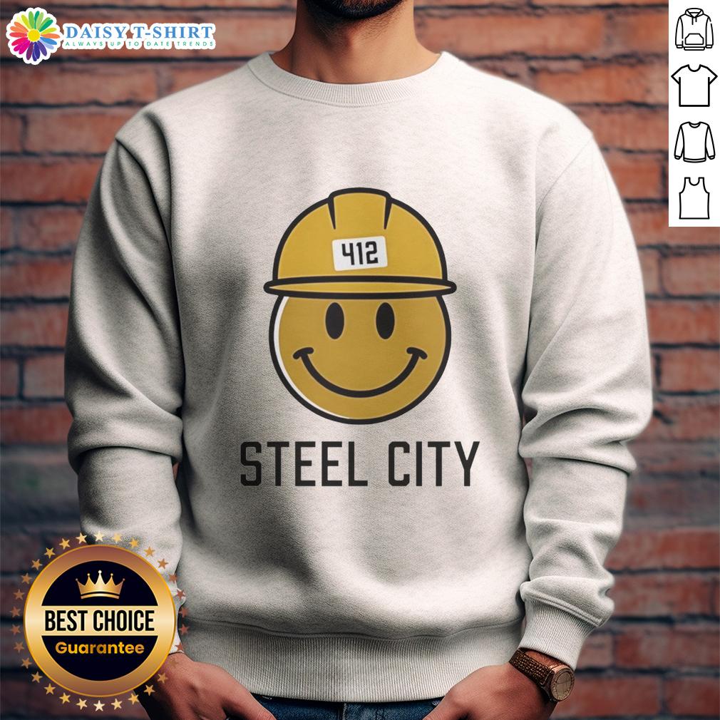 Good Icon Steel City 412 Smiley Hardhat Sweatshirt Good Icon Steel City 412 Smiley Hardhat Sweatshirt showcasing a cheerful design perfect for work or casual wear.