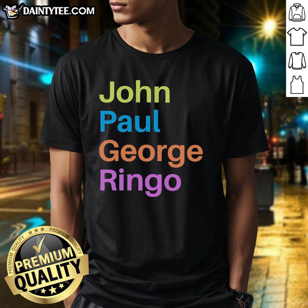 good-john-paul-george-ringo-t-shirt Good John Paul George Ringo T-Shirt featuring iconic Beatles names in stylish typography on a vibrant background.