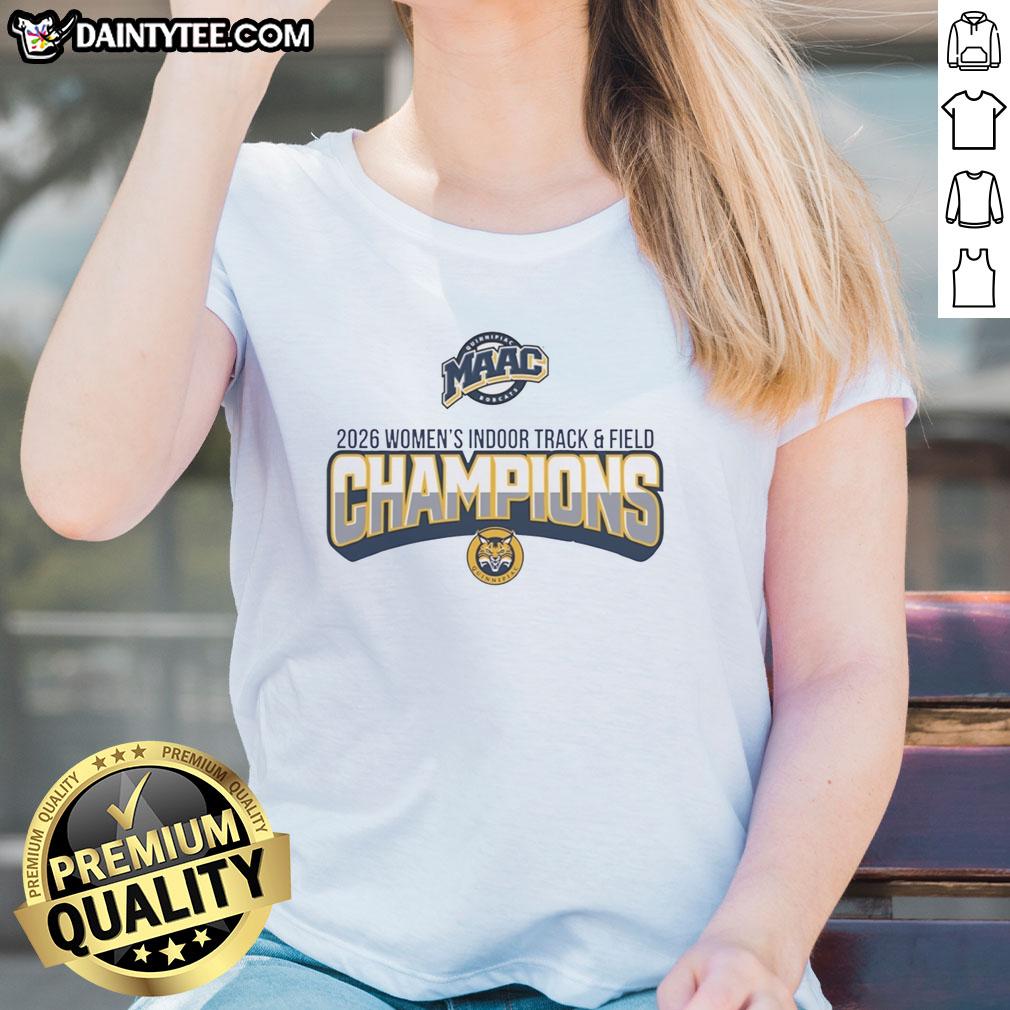 good-maac-quinnipiac-university-womens-indoor-track-and-field-champions-2026-logo-ladies-tee Good Maac Quinnipiac University Women's Indoor Track and Field Champions 2026 logo on a ladies tee shirt.