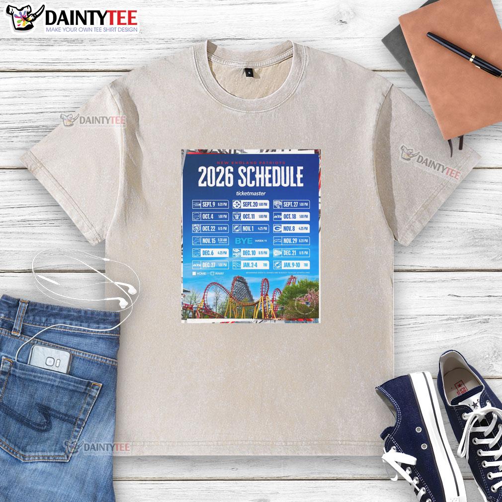 good-new-england-patriots-nfl-2026-schedule-all-kickoffs-poster-washed-t-shirt Alt Text: 2026 New England Patriots NFL schedule poster featuring kickoff times on a washed T-shirt design.