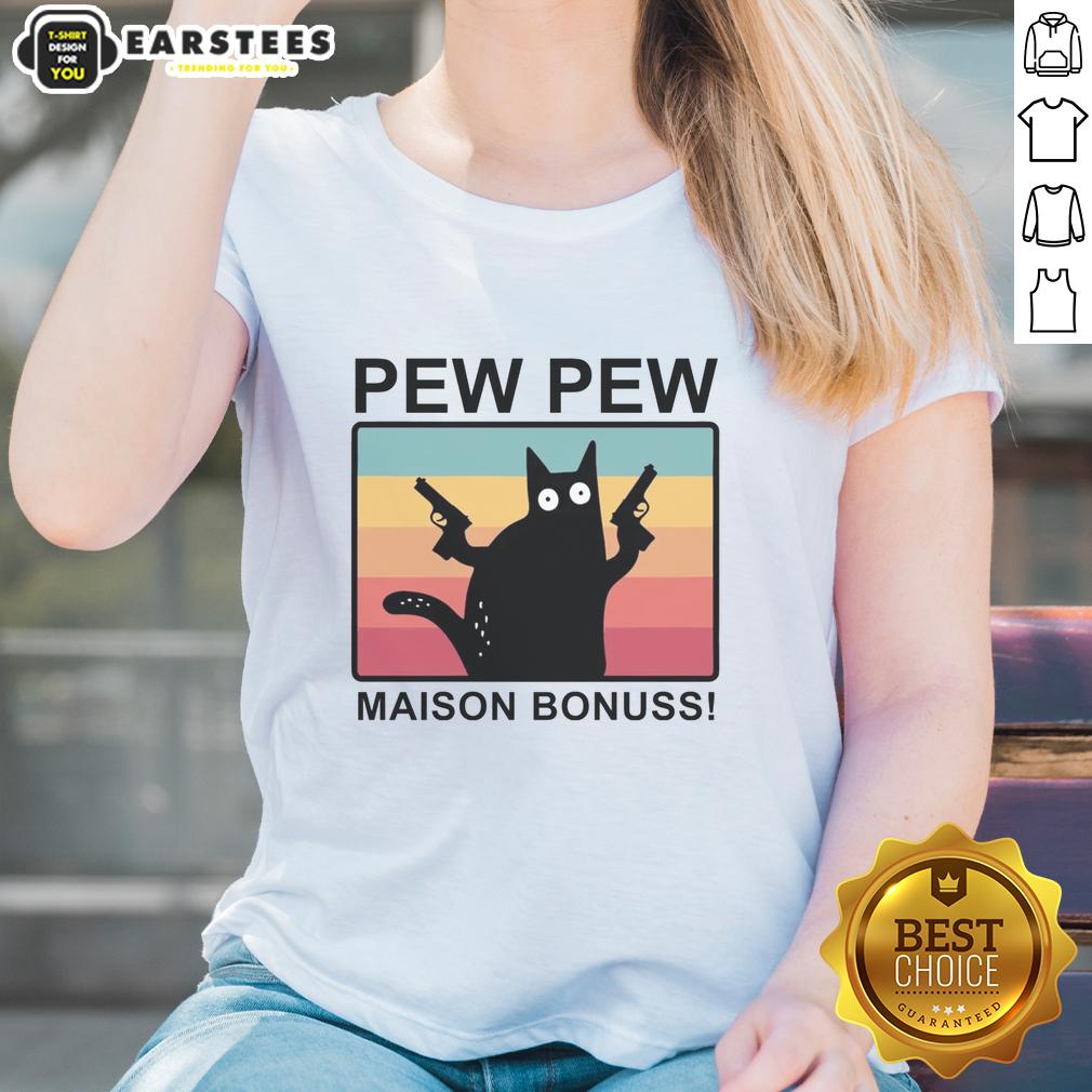 good-pew-pew-maison-bonuss-ladies-tee Good Pew Pew Maison Bonuss Ladies Tee featuring a stylish graphic design, perfect for casual wear and firearm enthusiasts.