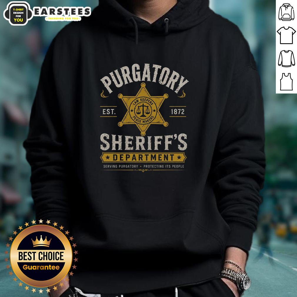 good-purgatory-sheriffs-department-hoodie Alt Text: Good Purgatory Sheriffs Department hoodie in black, featuring a bold logo and comfortable design for casual wear.