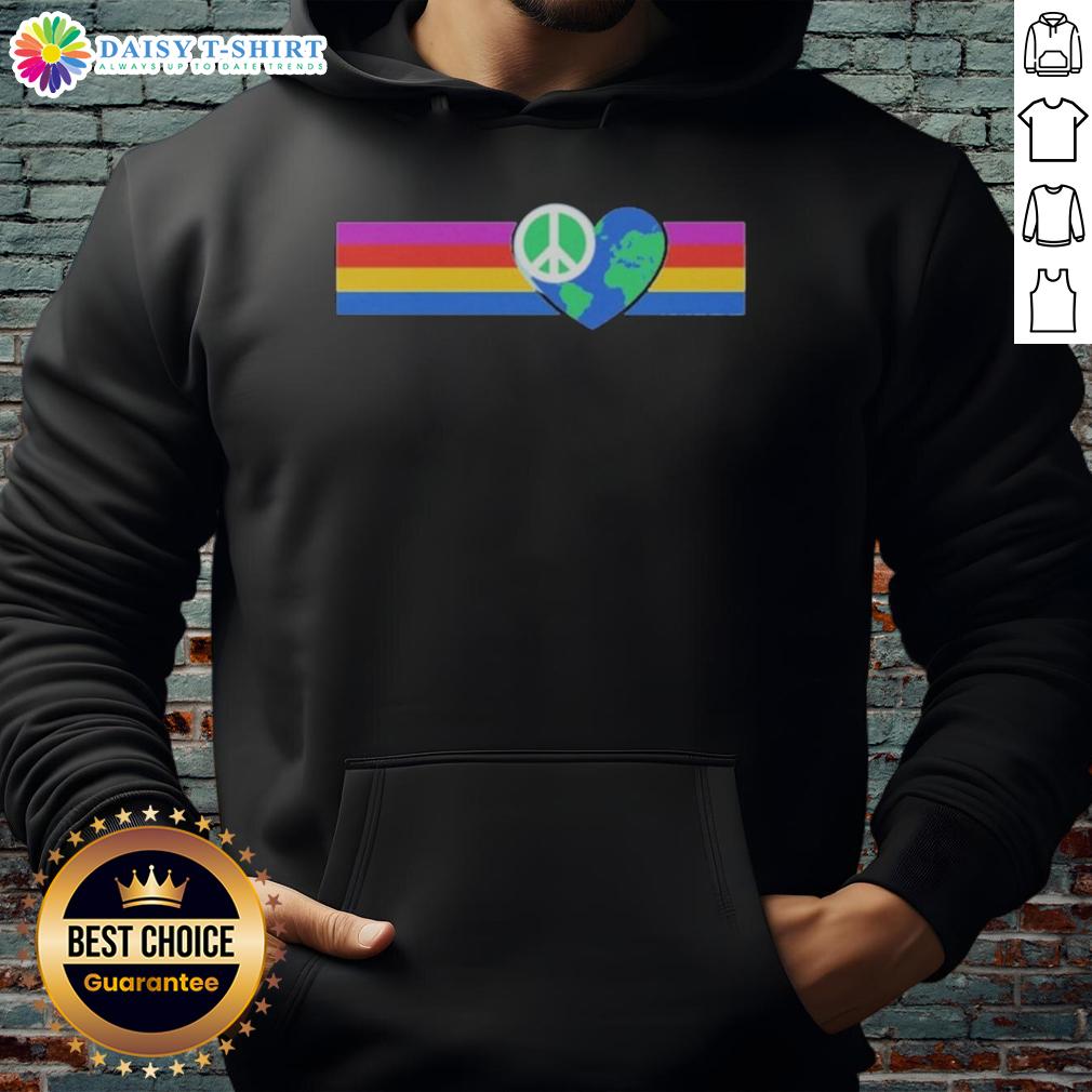 Good Rainbow Peace With Earth Heart Shape Hoodie Alt Text: Colorful 'Good Rainbow Peace' hoodie with heart-shaped Earth design, promoting love and unity for a better world.