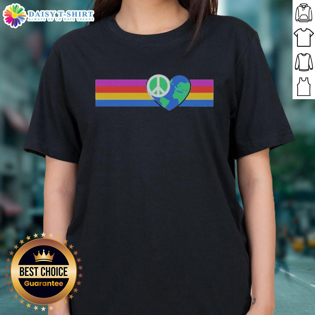 Good Rainbow Peace With Earth Heart Shape Ladies Tee Good Rainbow Peace with Earth Heart Shape Ladies Tee featuring a vibrant design promoting peace and love for the planet.