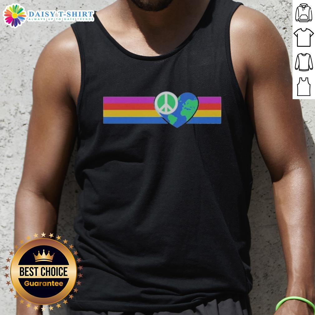 Good Rainbow Peace With Earth Heart Shape Tank Top Colorful 'Good Rainbow Peace' tank top featuring a heart-shaped Earth design, promoting love and harmony.