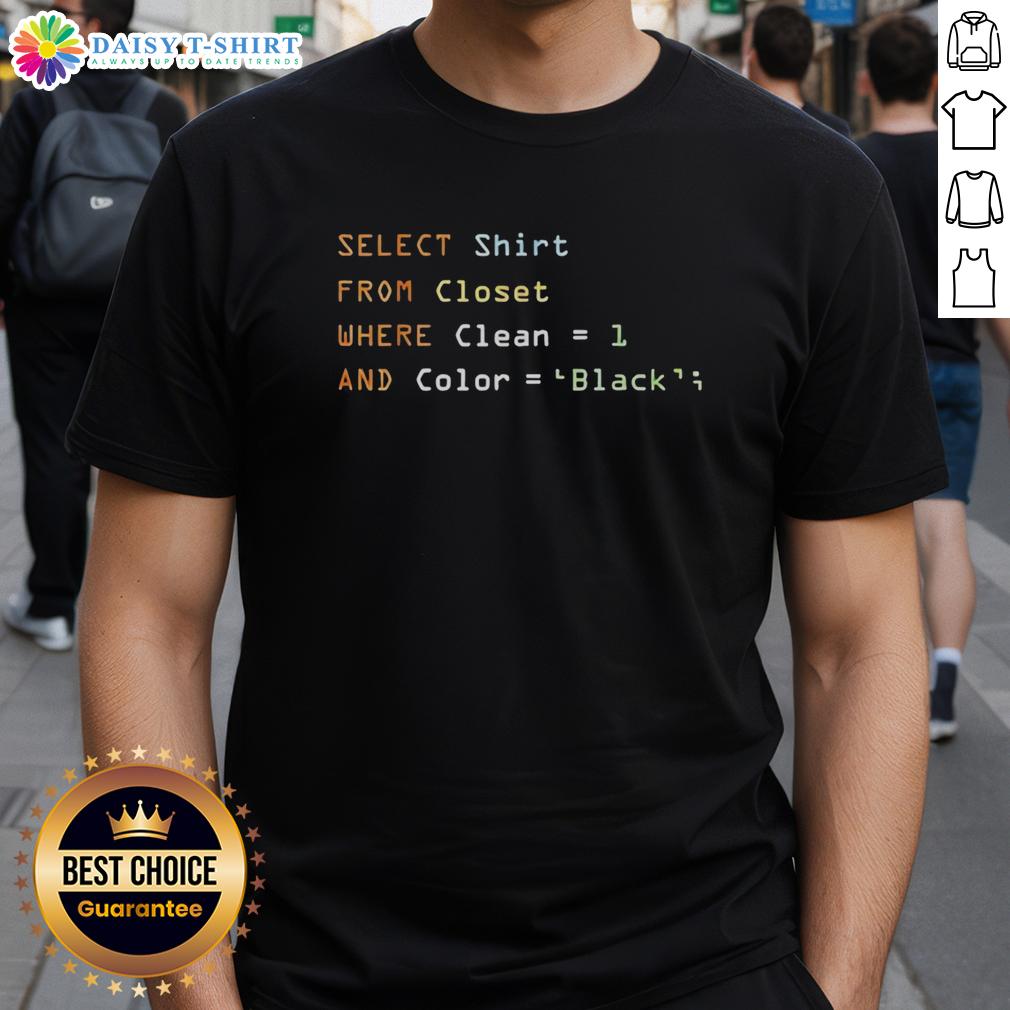 Good Select Shirt From Closet Where Clean 1 And Color Black T Shirt Good select shirt from closet: clean black t-shirt hanging neatly, showcasing style and organization in wardrobe.