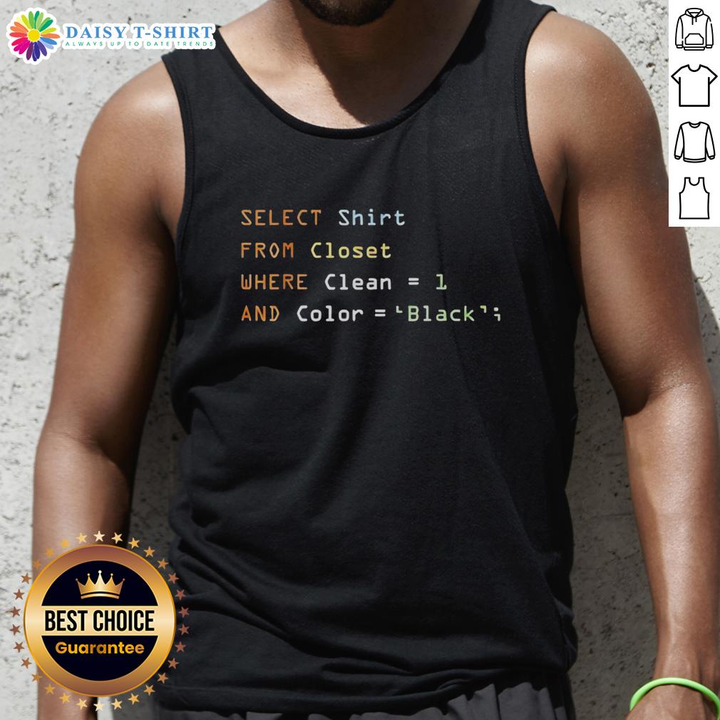 Good Select Shirt From Closet Where Clean 1 And Color Black Tank Top Person selecting a clean black tank top from a closet filled with organized shirts and clothing options.