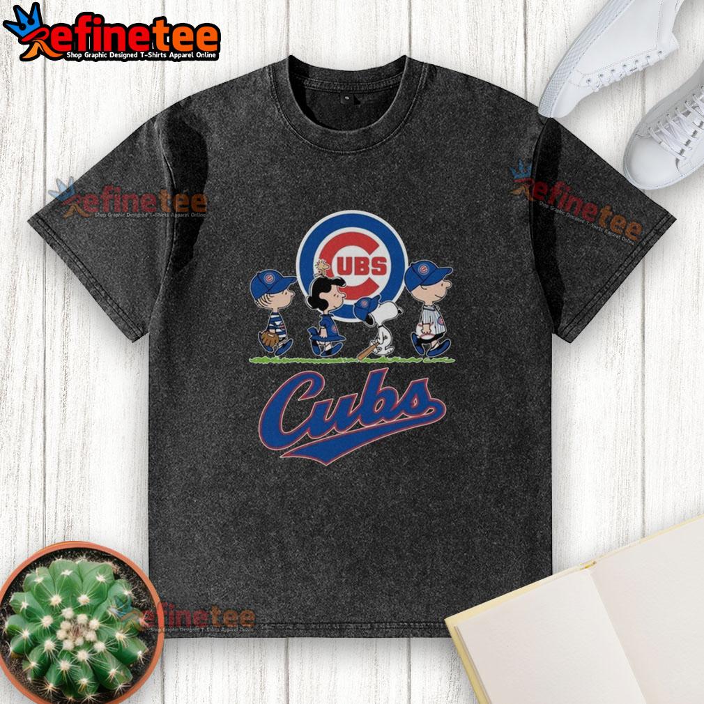 good-snoopy-charlie-brown-linus-and-lucy-wearing-chicago-cubs-baseball-jersey-washed-t-shirt Snoopy, Charlie Brown, Linus, and Lucy in Chicago Cubs baseball jerseys on a washed t-shirt design.