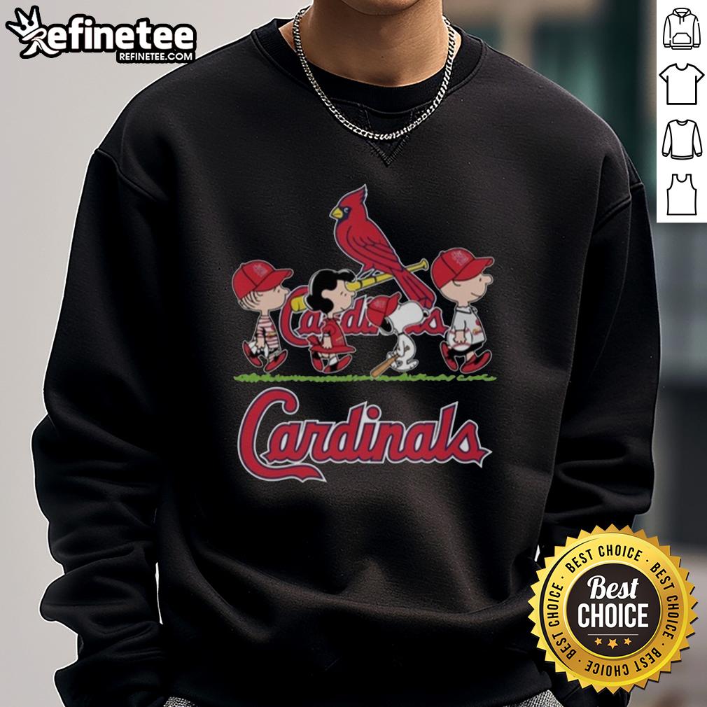 good-snoopy-charlie-brown-linus-and-lucy-wearing-st-louis-cardinals-baseball-jersey-sweatshirt Good Snoopy, Charlie Brown, Linus, and Lucy in St. Louis Cardinals baseball jerseys and sweatshirts, celebrating team spirit.