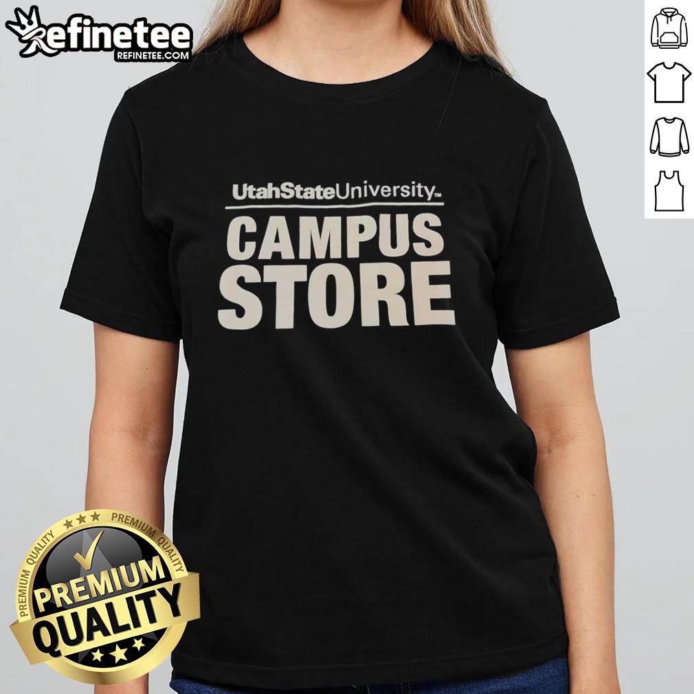 good-utah-state-university-campus-store-college-text-ladies-tee Good Utah State University Campus Store college text ladies tee in blue, perfect for school pride and casual wear.