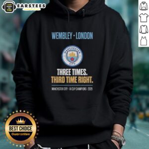 Awesome Manchester City FA Cup Champions 2026 Redemption Hoodie displayed on a hanger against a vibrant background.