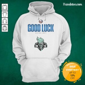 Official New York Islanders Good Luck New York Liberty Hoodie featuring team logos and vibrant colors.