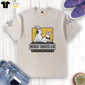 Good DJ Bunny's Midnight Groovers Club Global Groove Service washed t-shirt featuring vibrant graphics and comfortable fit.