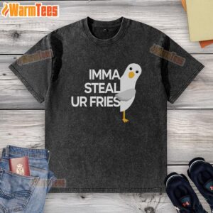 Funny 'Good Imma Steal Ur Fries' washed t-shirt featuring playful fries graphic, perfect for food lovers and casual wear.