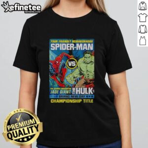 Hot Spider-Man and Hulk graphic on a ladies tee for championship title, perfect for superhero fans and casual wear.